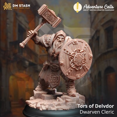 Dwarven Cleric from DM Stash's Adventure Calls set. Total height apx. 107mm. Unpainted resin model - image1